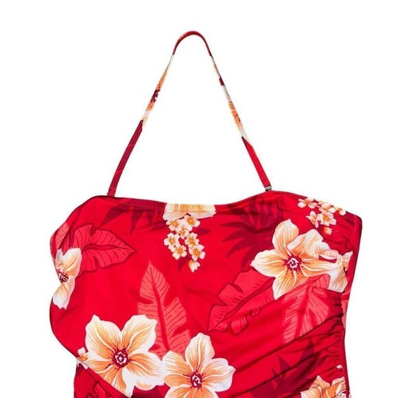 VINTAGE JANTZEN Halter Removable Strap Red Floral One Piece Bathing Suit Size 16 - Picture 5 of 8